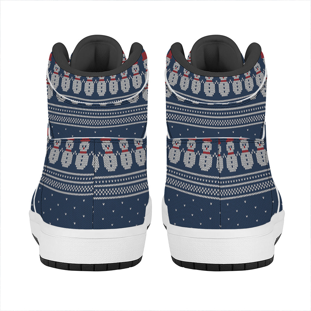 Snowman Knitted Pattern Print High Top Leather Sneakers