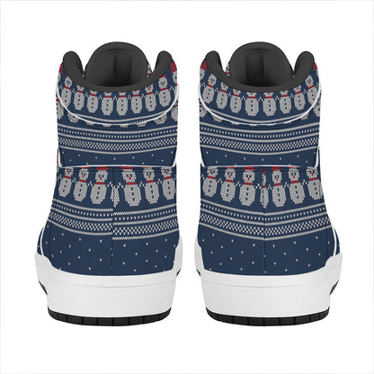 Snowman Knitted Pattern Print High Top Leather Sneakers