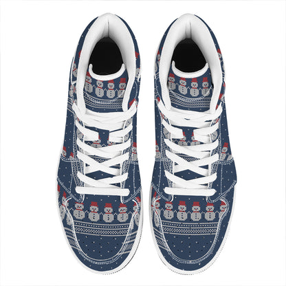 Snowman Knitted Pattern Print High Top Leather Sneakers