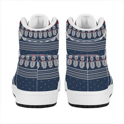 Snowman Knitted Pattern Print High Top Leather Sneakers
