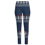 Snowman Knitted Pattern Print High-Waisted Pocket Leggings