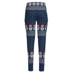 Snowman Knitted Pattern Print High-Waisted Pocket Leggings