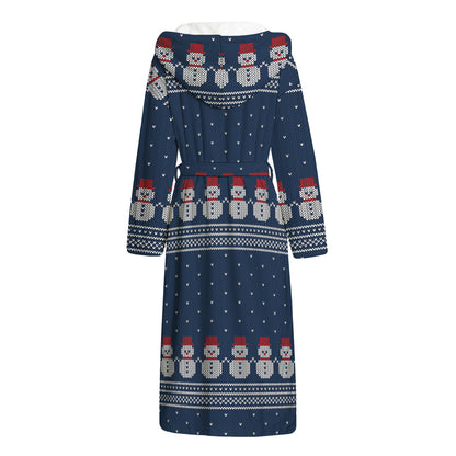 Snowman Knitted Pattern Print Hooded Bathrobe