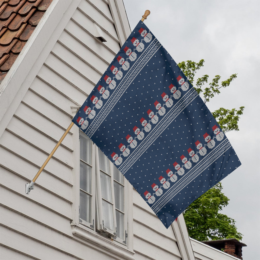 Snowman Knitted Pattern Print House Flag