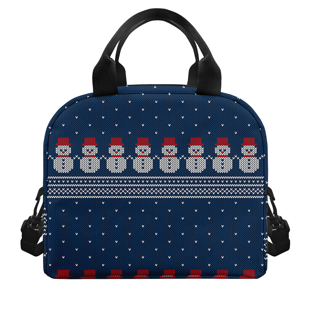 Snowman Knitted Pattern Print Insulated Lunch Bag