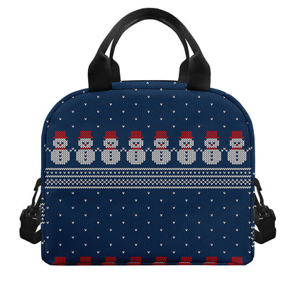 Snowman Knitted Pattern Print Insulated Lunch Bag