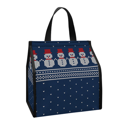 Snowman Knitted Pattern Print Insulated Lunch Tote