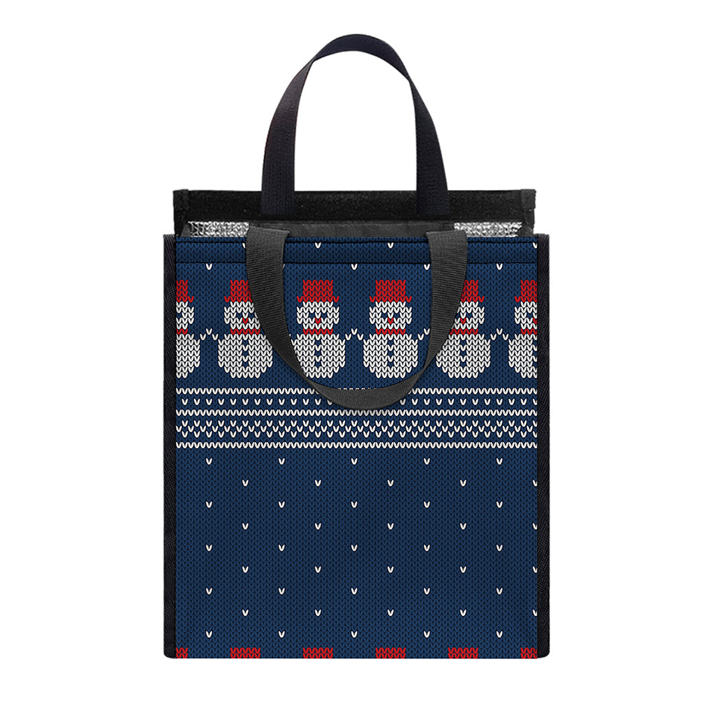 Snowman Knitted Pattern Print Insulated Lunch Tote