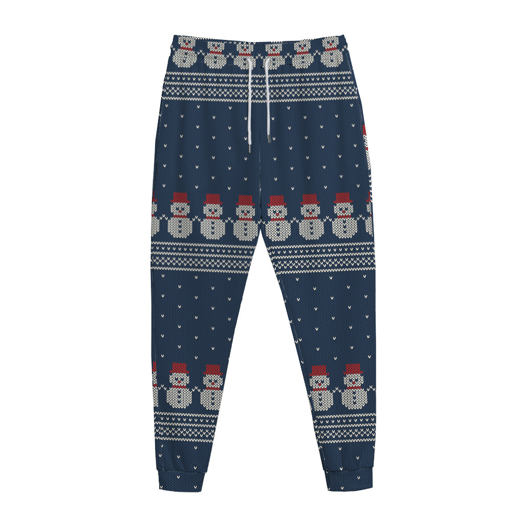 Snowman Knitted Pattern Print Jogger Pants