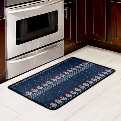 Snowman Knitted Pattern Print Kitchen Mat