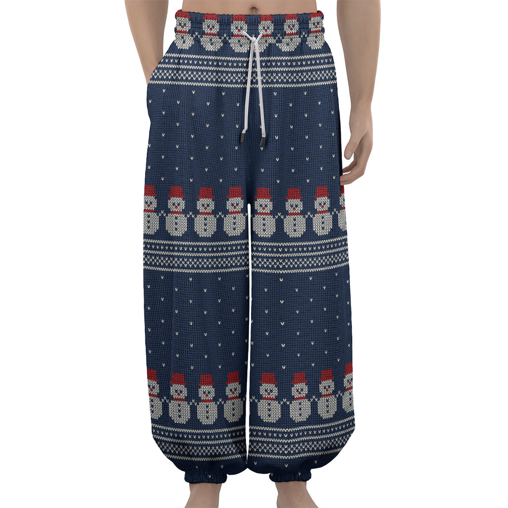 Snowman Knitted Pattern Print Lantern Pants