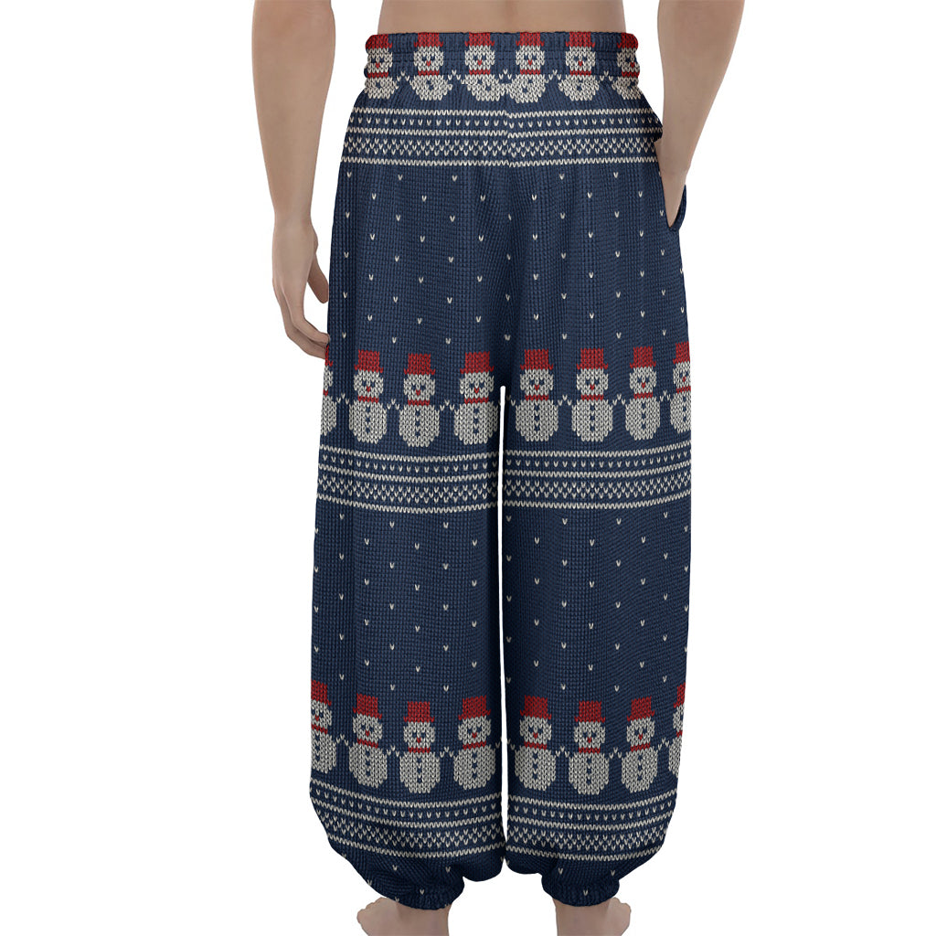 Snowman Knitted Pattern Print Lantern Pants