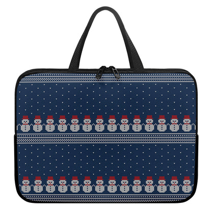 Snowman Knitted Pattern Print Laptop Sleeve With Handle