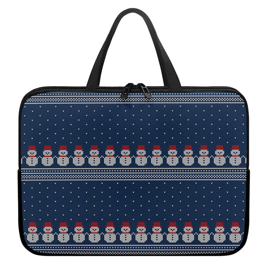 Snowman Knitted Pattern Print Laptop Sleeve With Handle