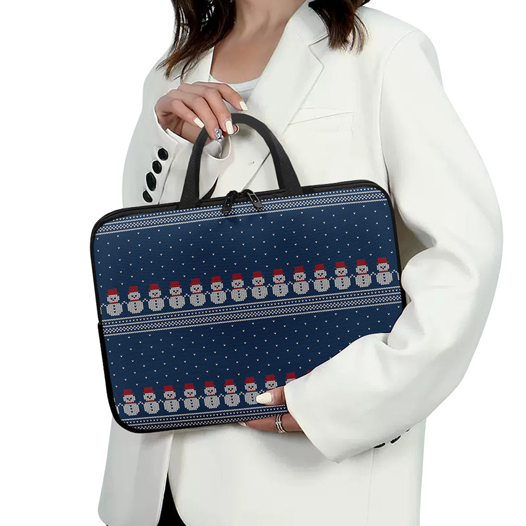 Snowman Knitted Pattern Print Laptop Sleeve With Handle