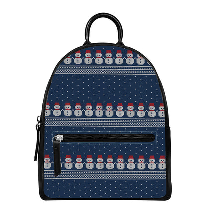 Snowman Knitted Pattern Print Leather Backpack