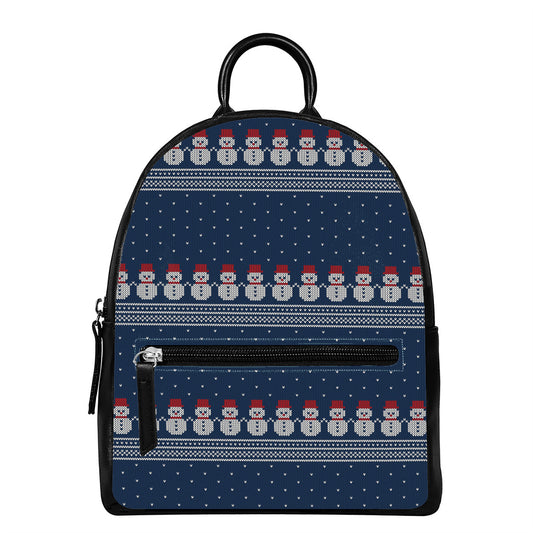 Snowman Knitted Pattern Print Leather Backpack