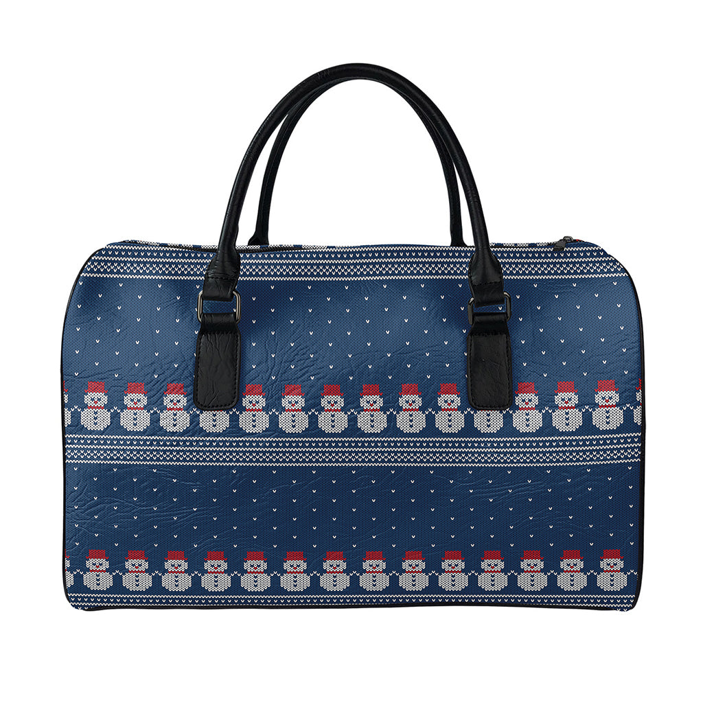 Snowman Knitted Pattern Print Leather Duffle Bag