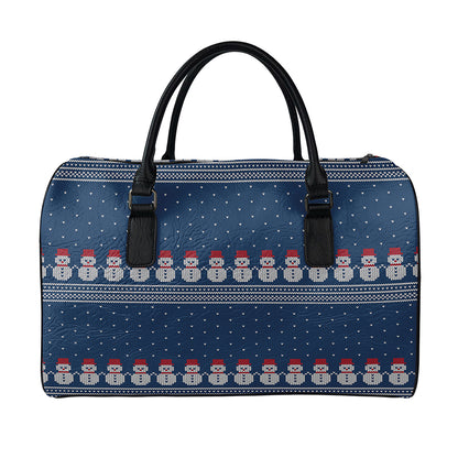 Snowman Knitted Pattern Print Leather Duffle Bag