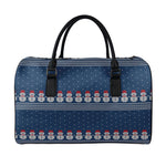 Snowman Knitted Pattern Print Leather Duffle Bag