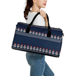 Snowman Knitted Pattern Print Leather Duffle Bag