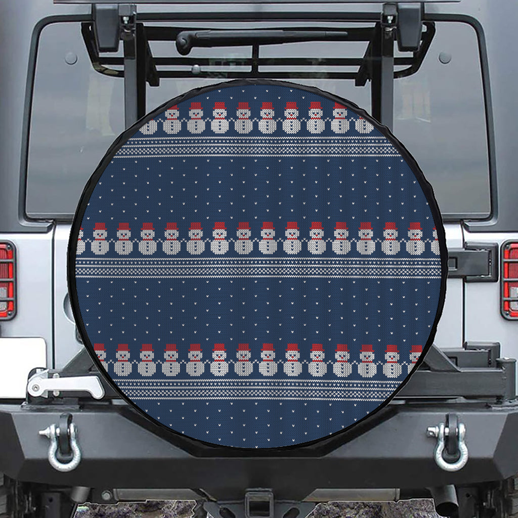 Snowman Knitted Pattern Print Leather Spare Tire Cover