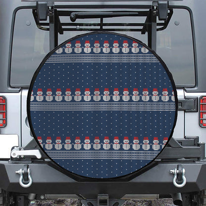 Snowman Knitted Pattern Print Leather Spare Tire Cover