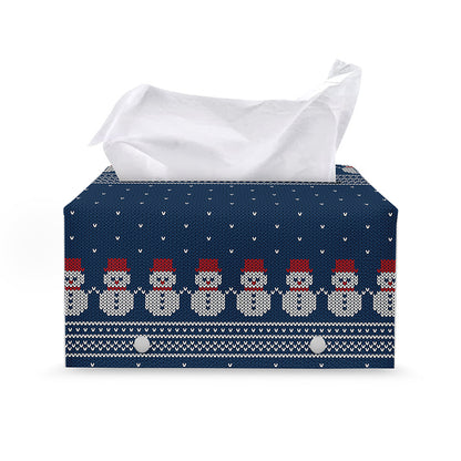 Snowman Knitted Pattern Print Leather Tissue Box Cover