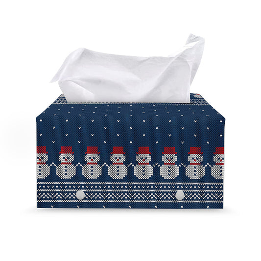 Snowman Knitted Pattern Print Leather Tissue Box Cover