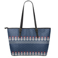 Snowman Knitted Pattern Print Leather Tote Bag With Zipper