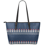 Snowman Knitted Pattern Print Leather Tote Bag