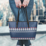 Snowman Knitted Pattern Print Leather Tote Bag