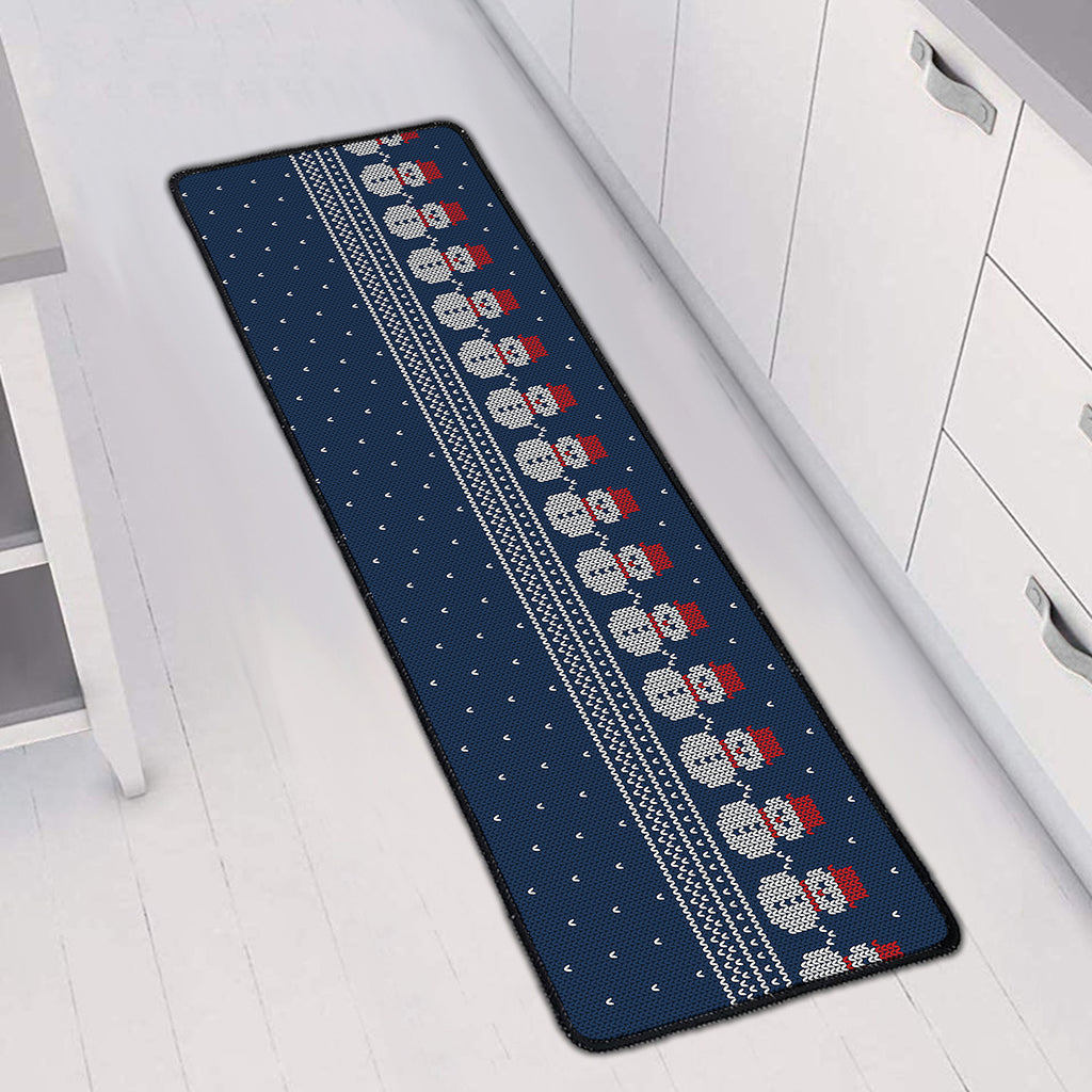 Snowman Knitted Pattern Print Long Kitchen Mat