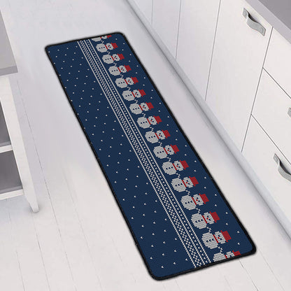 Snowman Knitted Pattern Print Long Kitchen Mat