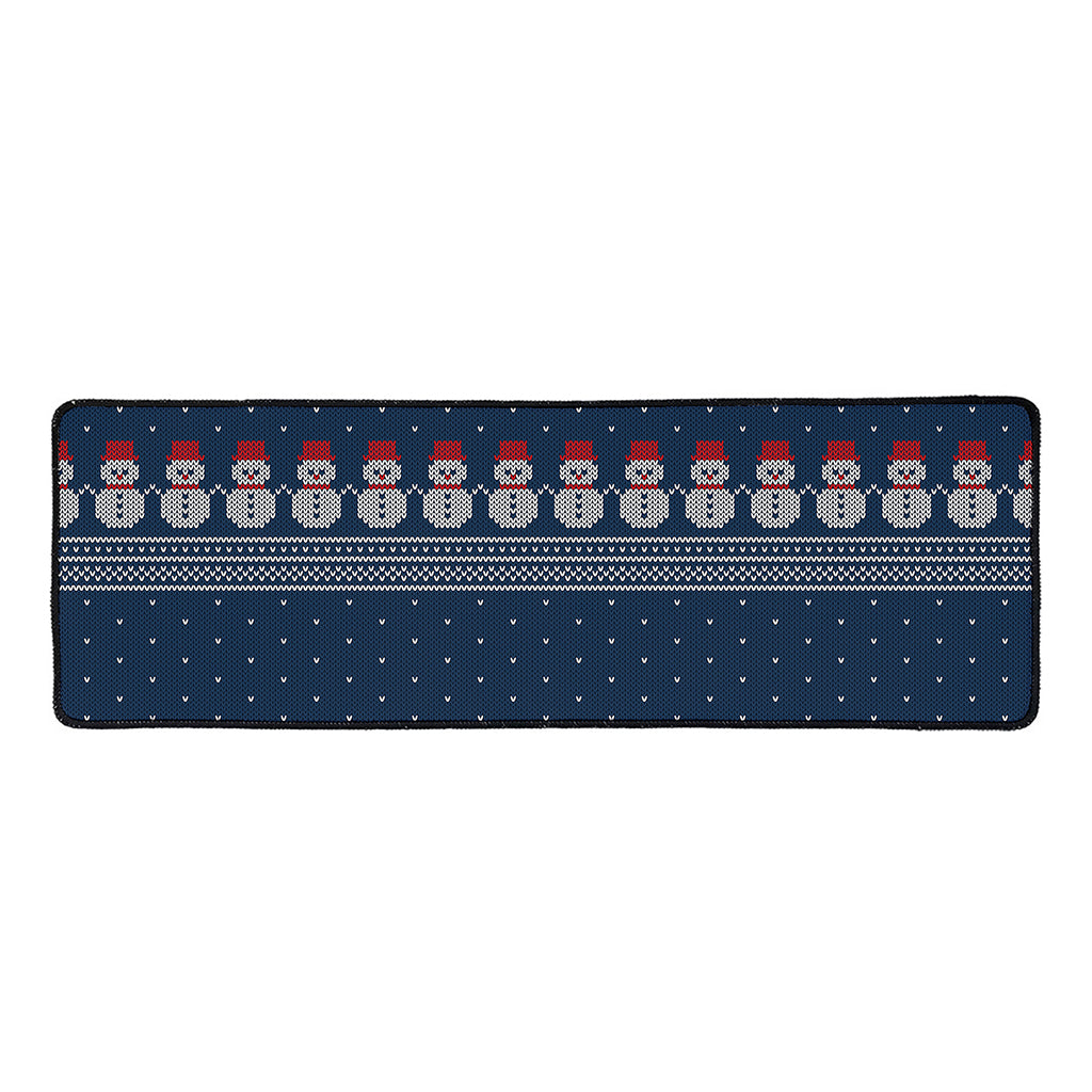 Snowman Knitted Pattern Print Long Kitchen Mat