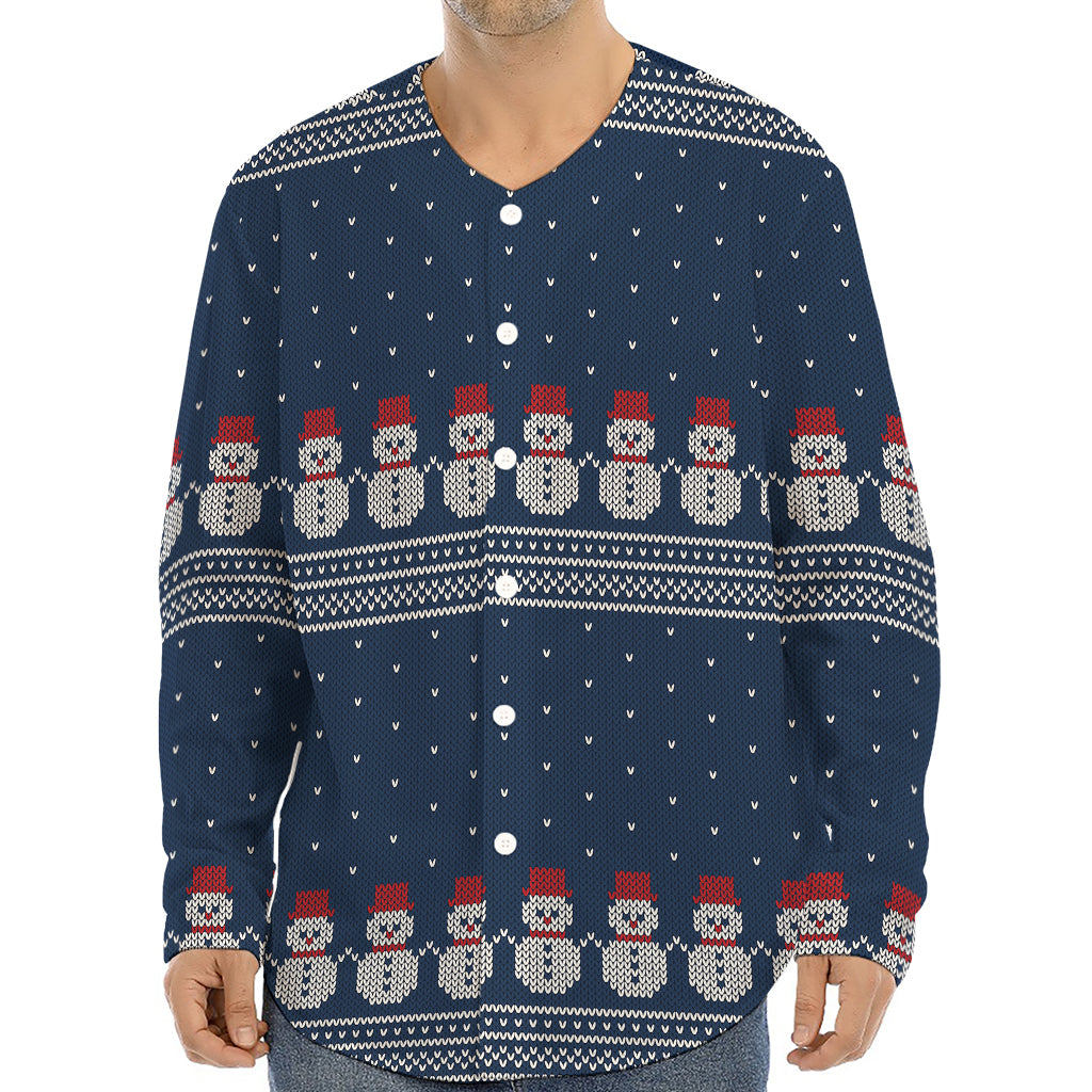 Snowman Knitted Pattern Print Long Sleeve Baseball Jersey