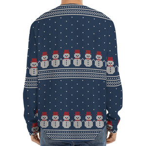 Snowman Knitted Pattern Print Long Sleeve Baseball Jersey