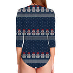 Snowman Knitted Pattern Print Long Sleeve Swimsuit