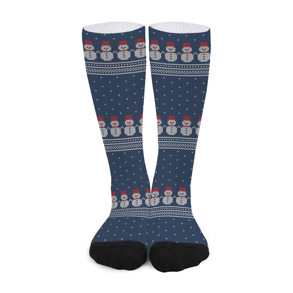 Snowman Knitted Pattern Print Long Socks