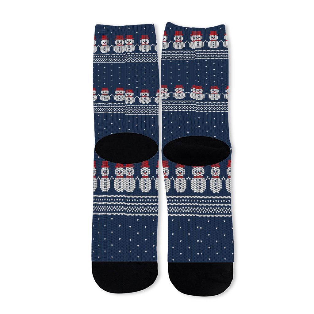 Snowman Knitted Pattern Print Long Socks