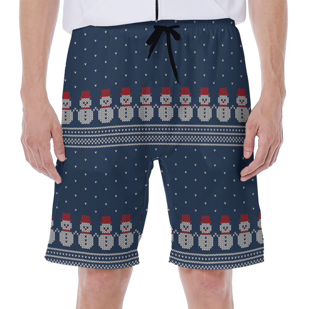 Snowman Knitted Pattern Print Men's Beach Shorts