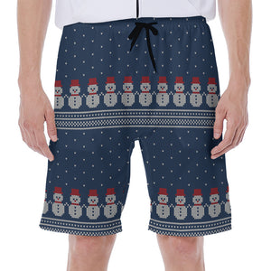 Snowman Knitted Pattern Print Men's Beach Shorts