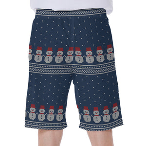 Snowman Knitted Pattern Print Men's Beach Shorts