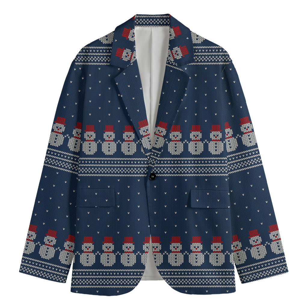 Snowman Knitted Pattern Print Men's Blazer