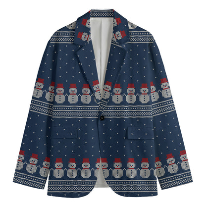 Snowman Knitted Pattern Print Men's Blazer