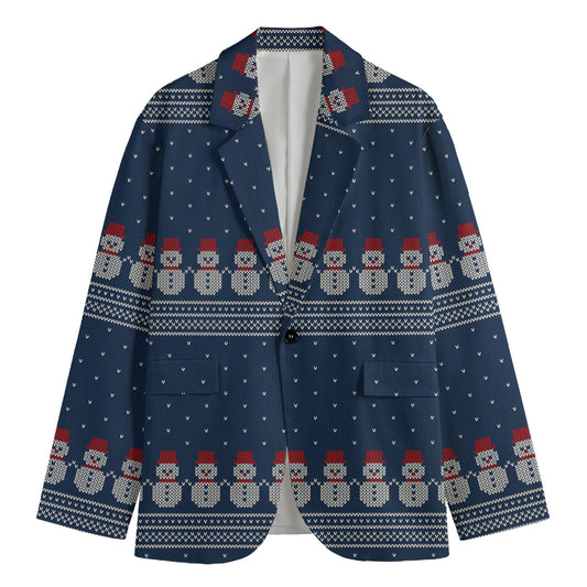 Snowman Knitted Pattern Print Men's Blazer