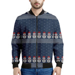Snowman Knitted Pattern Print Men's Bomber Jacket