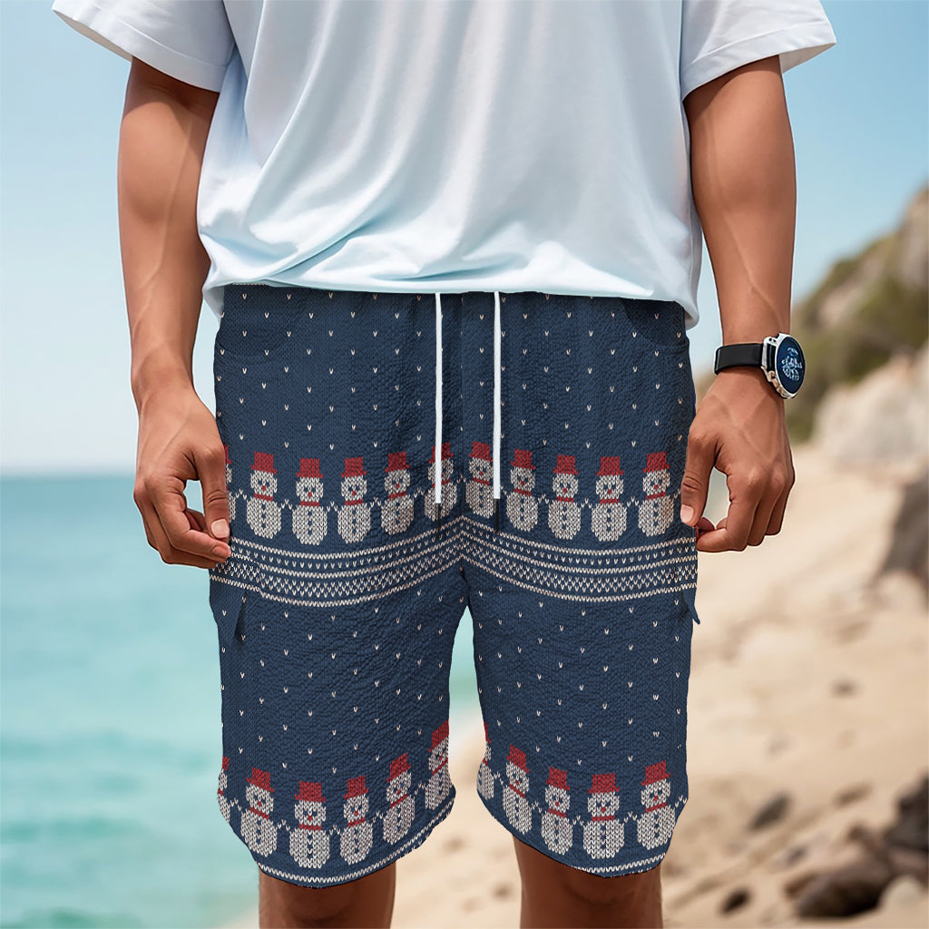 Snowman Knitted Pattern Print Men's Cargo Shorts