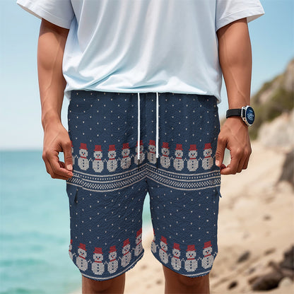 Snowman Knitted Pattern Print Men's Cargo Shorts