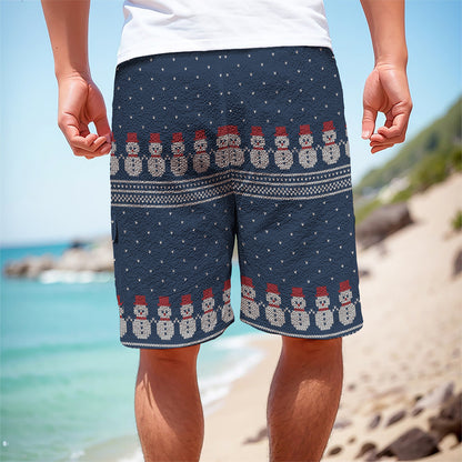 Snowman Knitted Pattern Print Men's Cargo Shorts